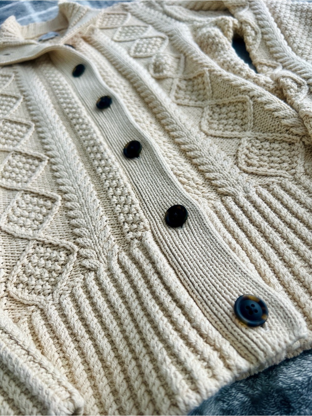 LL Bean Signature Cotton Fisherman Sweater Cardigan Women's Large - Picture 4 of 9